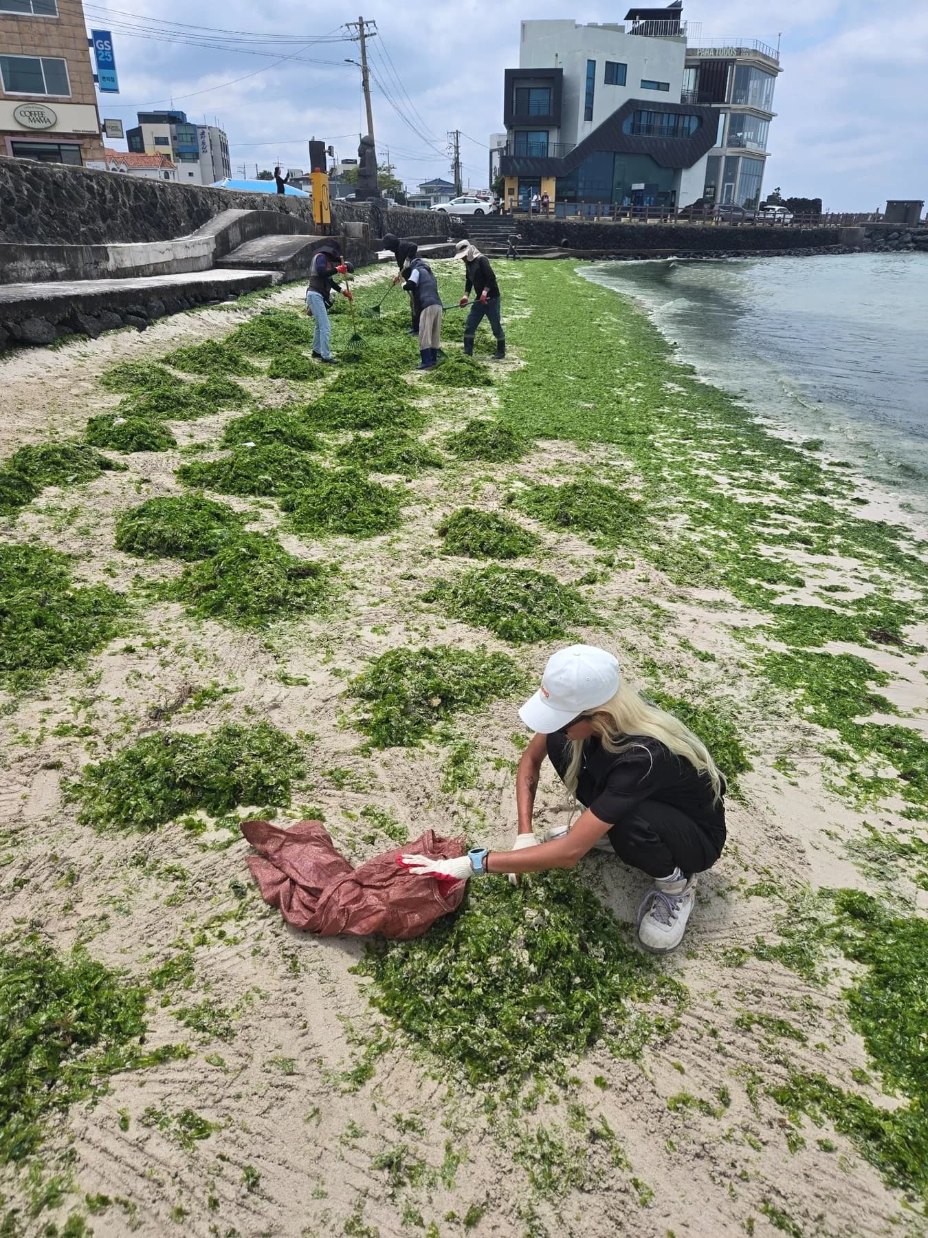 Seol Jinmi taking part in a beach cleanup in Jeju